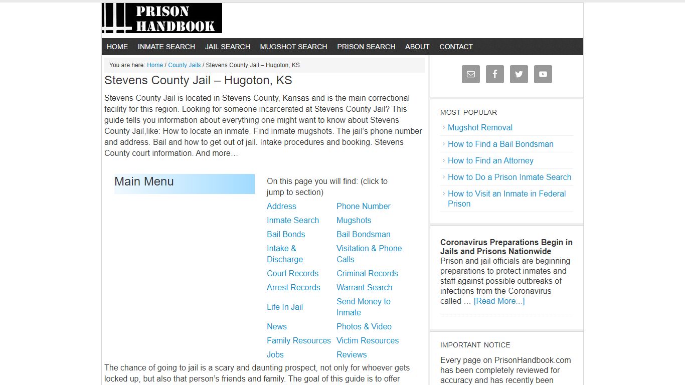 Stevens County Jail – Hugoton, KS - Prison Handbook