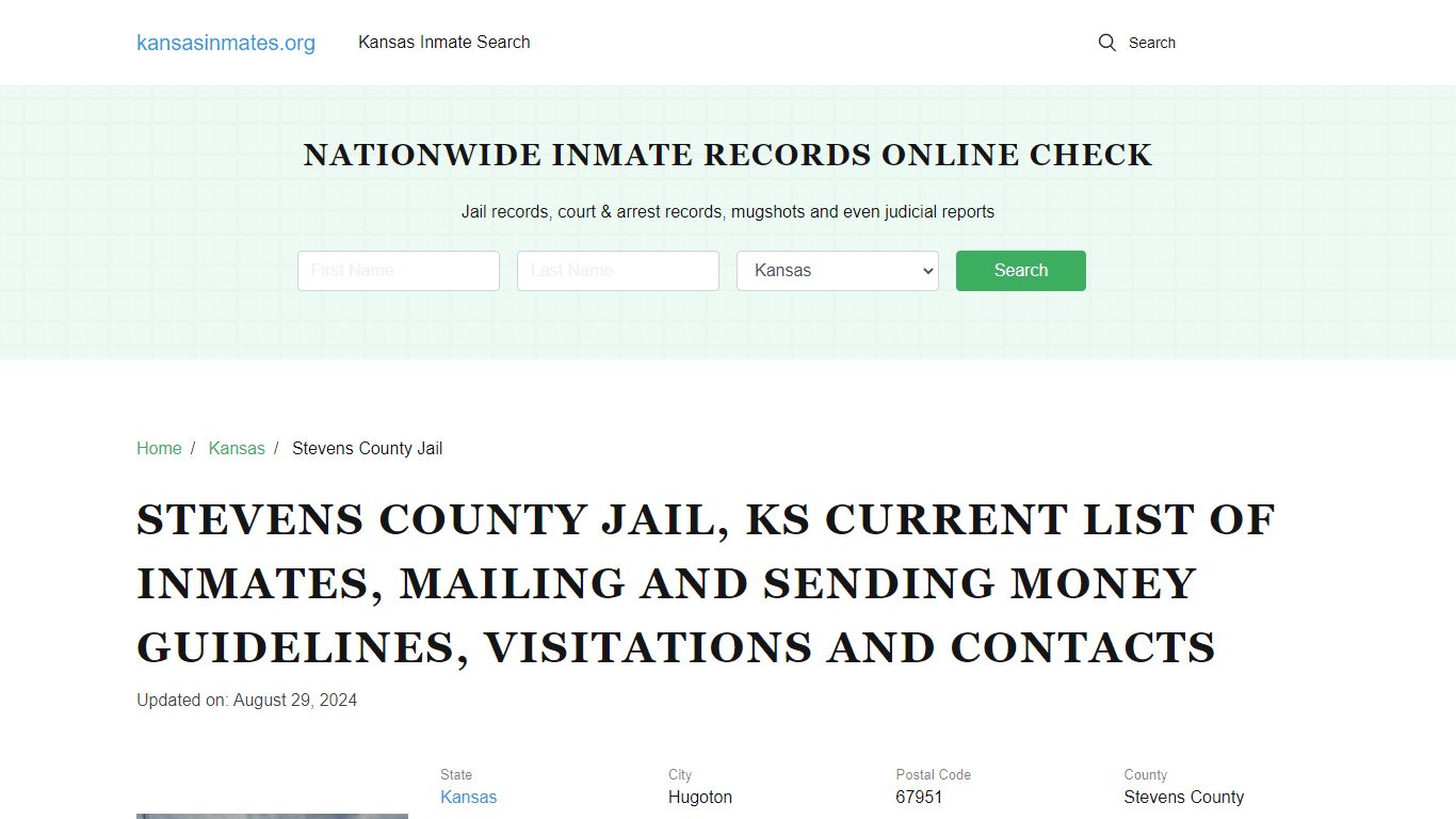 Stevens County Jail, KS: Offender Locator, Visitation & Contact Info